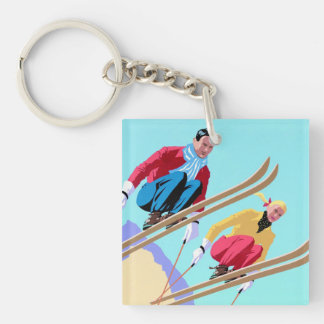Snow Ski Jumping  Art Sleutelhanger