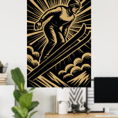 Snow Skier Retro Art Deco Poster (Thuiskantoor)