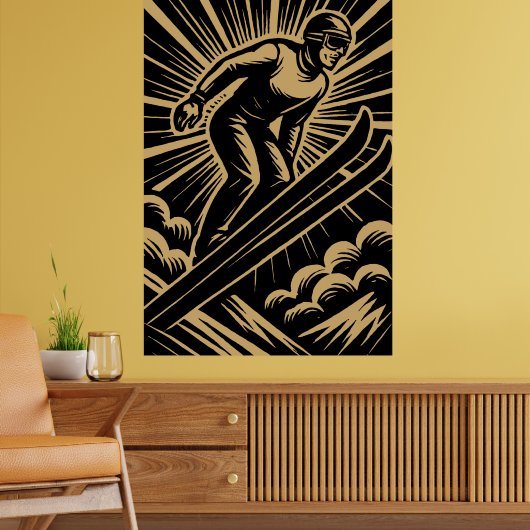 Snow Skier Retro Art Deco Poster (Woonkamer 2)