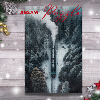 Snow Steam Locomotief op een viaduct natuur puzzel Legpuzzel