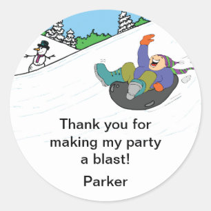 Snow Tubing Birthday Party Favor Stickers BOY