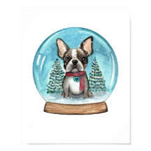 Snow Wereldbol Boston Terrier Art Print