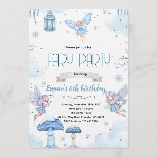 Snow winter fairy party invitation (Devant)