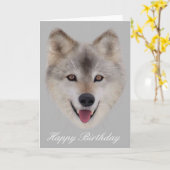 Snow Wolf Verjaardag Kaart (Gele Bloem)