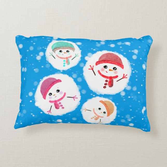Snowball and Snowman Blue 2 Accent Kussen (Achterkant)