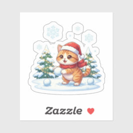 Snowball Cat Playful Winter Wonderland Christmas Sticker