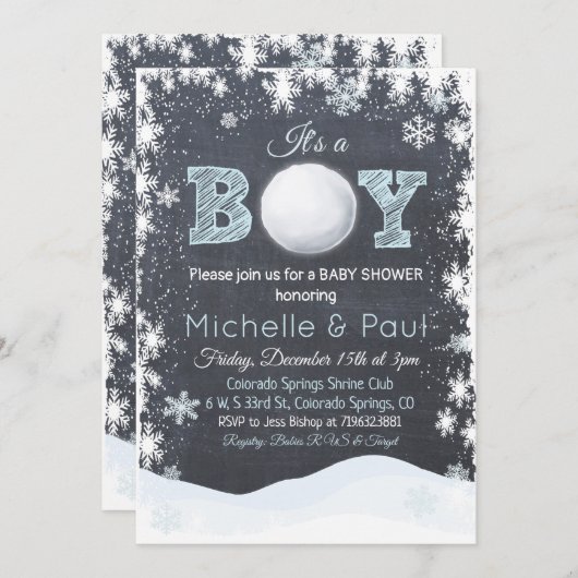 Snowball C'est un garçon Baby shower Invitation (Devant / Derrière)