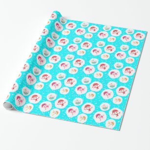 Snowball en Snowman Light Blue Cadeaupapier