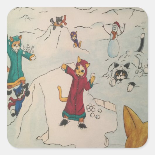 Snowball Fight Cats Rectangular Sticker (Voorkant)
