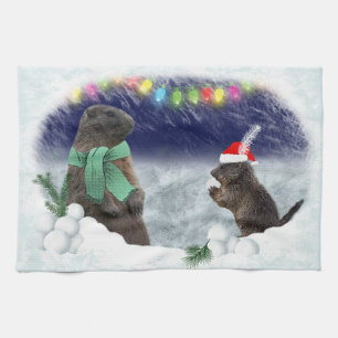 Snowball Fight Kitchen Towel Theedoek