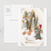 Snowball Fight Vintage Kerst Feestdagenkaart (Voorkant / Achterkant)