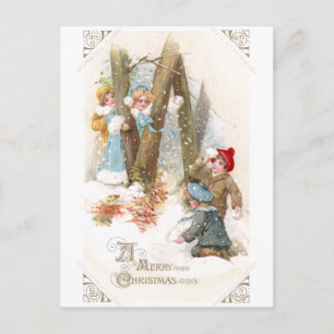 Snowball Fight Vintage Kerst Feestdagenkaart