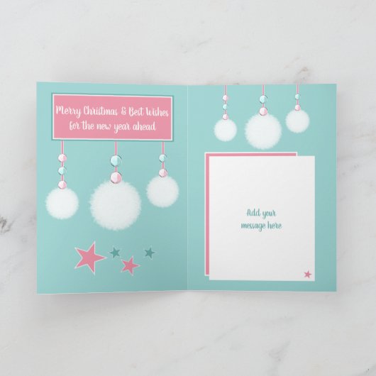 Snowball-versieringen met fijne kerst roze en groe feestdagen kaart (Binnen)