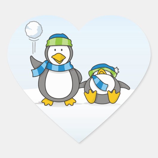 Snowballing pinguïns hart sticker (Voorkant)