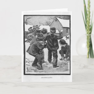 Snowballing. Victoriaans kerstscène Feestdagen Kaart