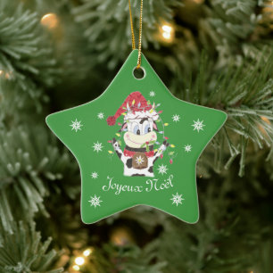 Snowbell de koe groene kerstversiering keramisch ornament