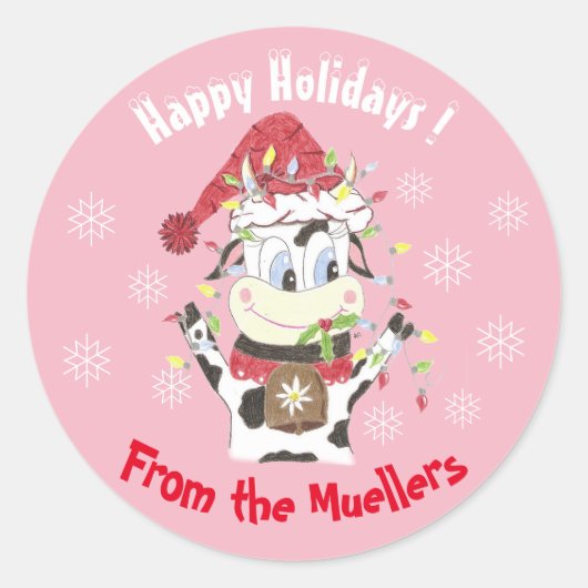 Snowbell la vache - Happy Holidays stickers rose (Devant)