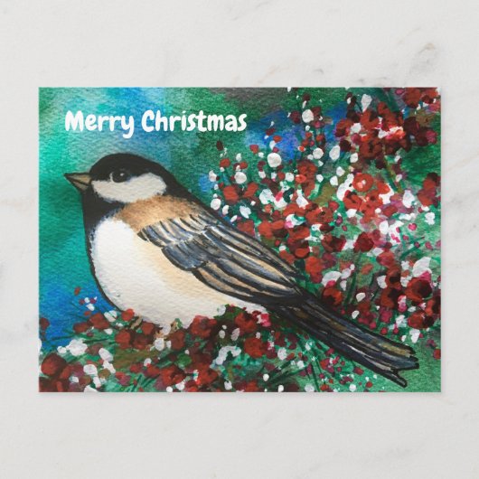 Snowberries Chickadee Forest Merry kerst Briefkaart (Voorkant)