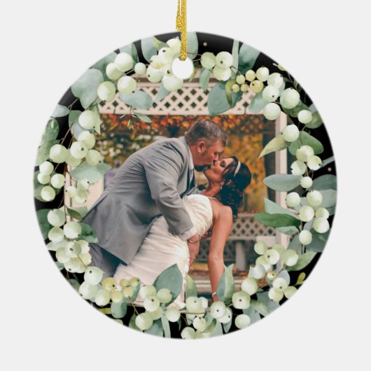 Snowberries - Onze eerste Kerstmis, Mr & Mrs Foto Keramisch Ornament (Achterkant)