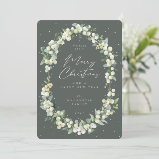 Snowberry+Eucalyptus Botanical Frame Christmas Feestdagenkaart (Staand voorkant)