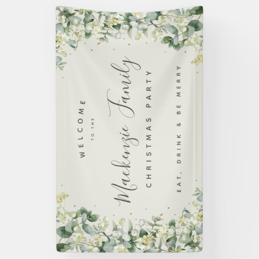 Snowberry+Eucalyptus Kerstfeestdag Spandoek (Verticaal)