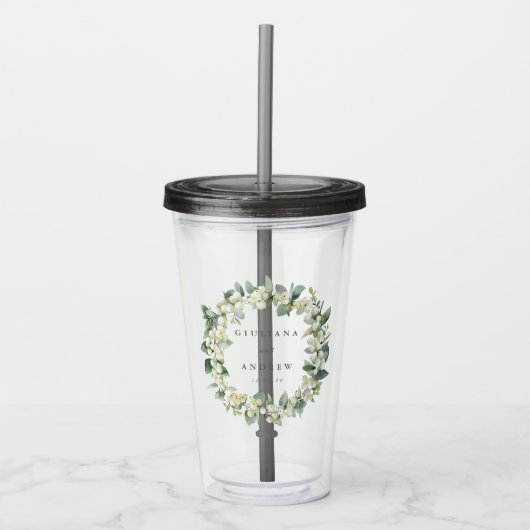 Snowberry & Eucalyptus krans gepersonaliseerde bru Acryl Drinkbeker (Voorkant)