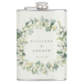 Snowberry & Eucalyptus krans gepersonaliseerde bru Heupfles (Voorkant)