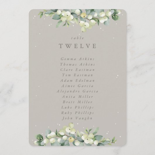 Snowberry+Eucalyptus Numéro de table Carte de sièg (Dos)