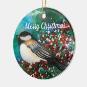 Snowberry's Chickadee Merry kersttwitteraar Keramisch Ornament (Links)