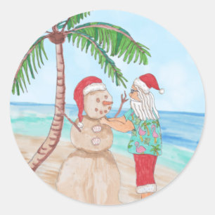 Snowbird Santa en Sandy Snowman Ronde Sticker