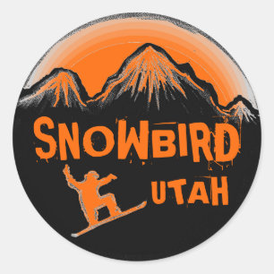 Snowbird Utah oranje sneeuwbordstickers Ronde Sticker