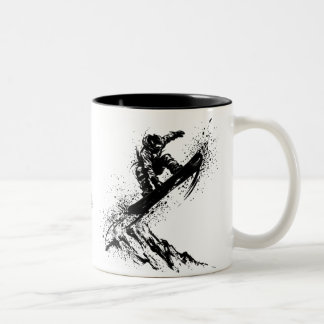 Snowboard Brush Art - Snowboarder Grab Jump Tweekleurige Koffiemok