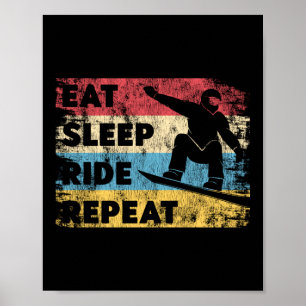 Snowboard Eat Sleep Ride Herhaal Retro Poster