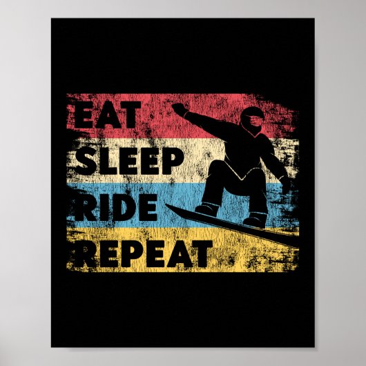 Snowboard Eat Sleep Ride Herhaal  Retro Poster (Voorkant)