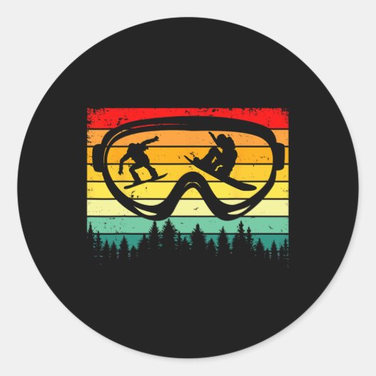 Snowboard Goggles Mountain Snowboarding Retro Vaca Ronde Sticker (Voorkant)