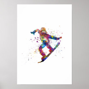 Snowboard in waterverf poster