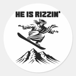 Snowboard Jesus Christ Snowboarding Rizzin' Snow C Ronde Sticker