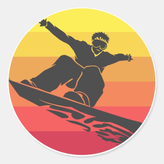 Snowboard Jump Retro Ronde Sticker (Voorkant)