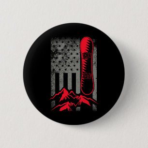 Snowboard Mountains Amerikaanse vlag Winter Sport Ronde Button 5,7 Cm