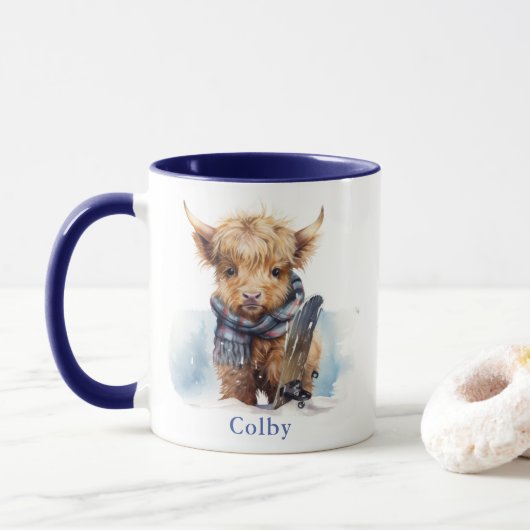 Snowboard personnalisé Highland Cow Blue Mug (Avec donut)