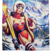  Snowboard Pin-Up Douchegordijn (Voorkant)