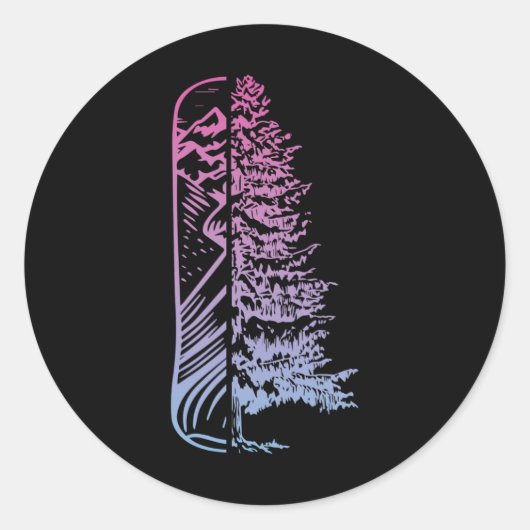 Snowboard Pine Tree Snowboarder Mount Ronde Sticker (Voorkant)