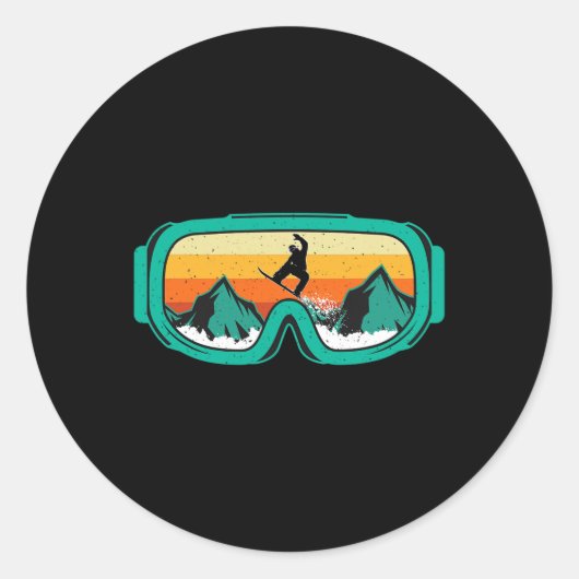 Snowboard - Retro Goggles Wintersport Lover Snowb Ronde Sticker (Voorkant)