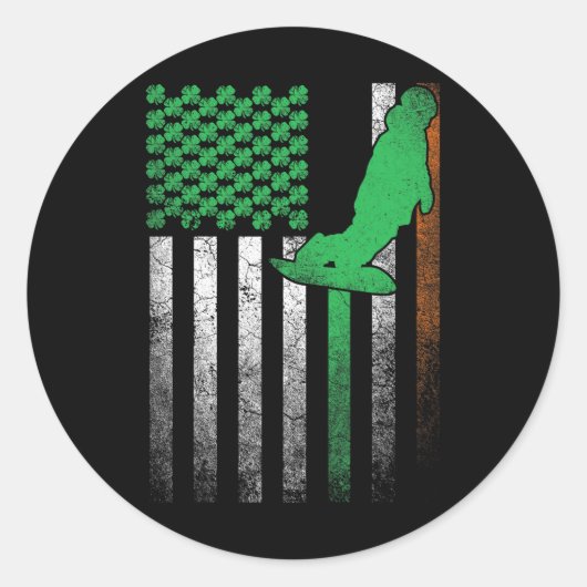 Snowboard Snow Ski Irish American Flag St. Patrick Ronde Sticker (Voorkant)