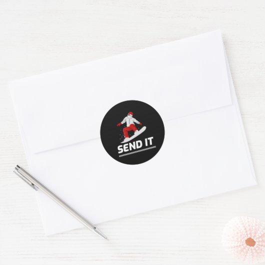 Snowboard Snowboarder verzendt het Snowboarding Wi Ronde Sticker (Envelop)