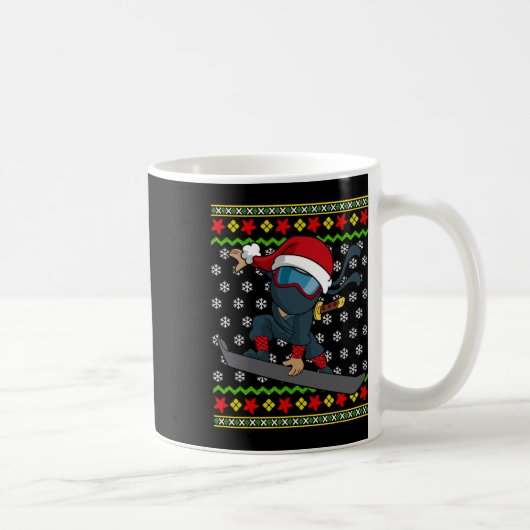 Snowboard Ugly KerstSweater Pattern Ninja Sno Koffiemok (Rechts)
