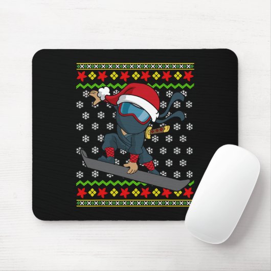 Snowboard Ugly KerstSweater Pattern Ninja Sno Muismat (Met muis)