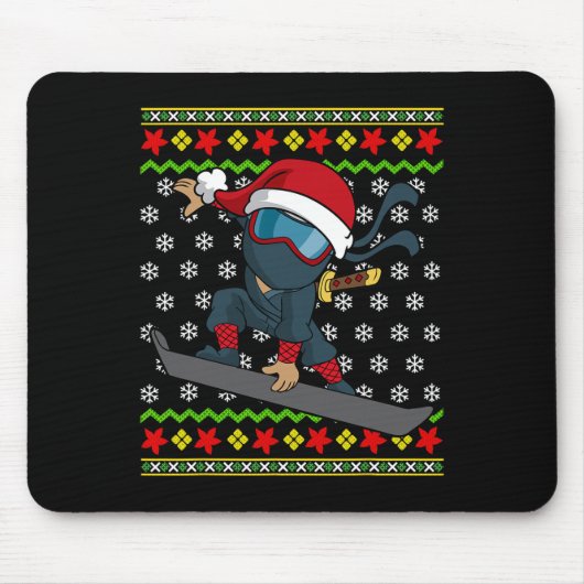 Snowboard Ugly KerstSweater Pattern Ninja Sno Muismat (Voorkant)