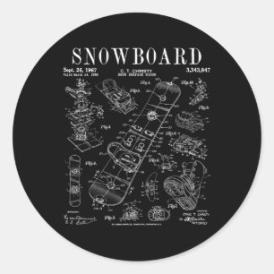 Snowboard Winter Snowboarden Patent Drawi Ronde Sticker