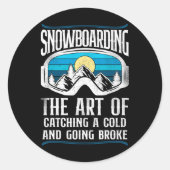 Snowboardbordgans met  Retrooggles Ronde Sticker (Voorkant)